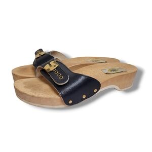 Dr. Scholls Original Wood Sole Sandals Size 7 Made In Italy Blue